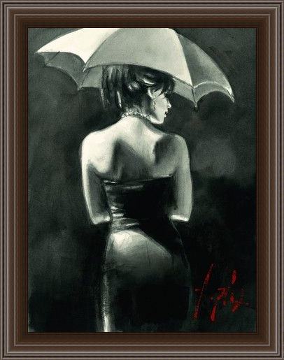 Framed Fabian Perez study for woman with white umbrella painting