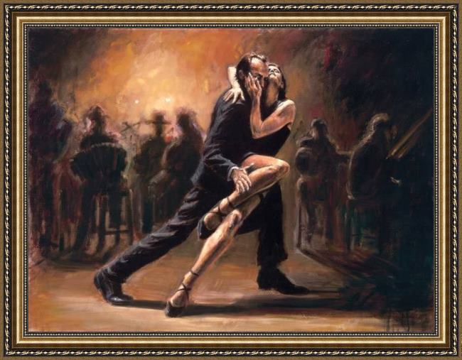 Framed Fabian Perez tango painting