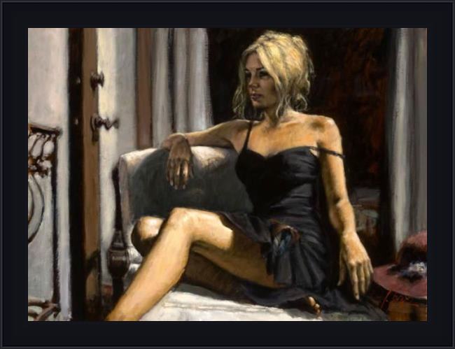 Framed Fabian Perez the red hat painting