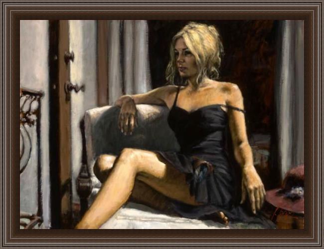 Framed Fabian Perez the red hat painting