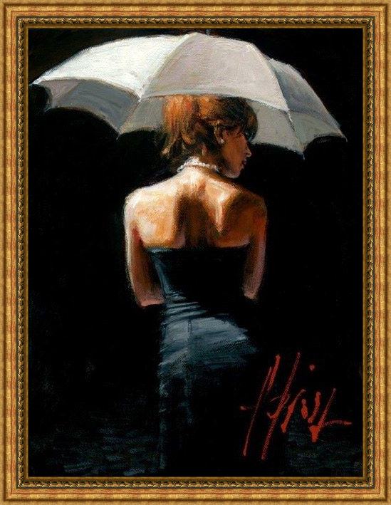 Framed Fabian Perez woman with white umbrella painting