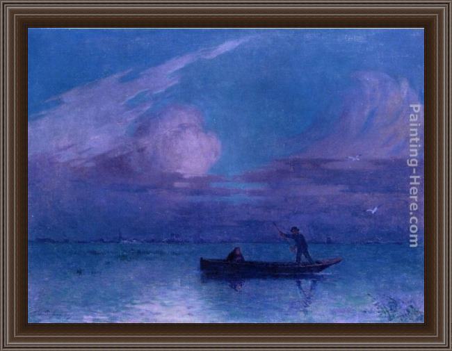 Framed Ferdinand Loyen Du Puigaudeau nighttime boat ride at briere painting