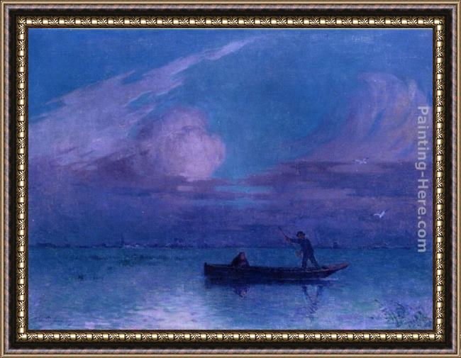Framed Ferdinand Loyen Du Puigaudeau nighttime boat ride at briere painting