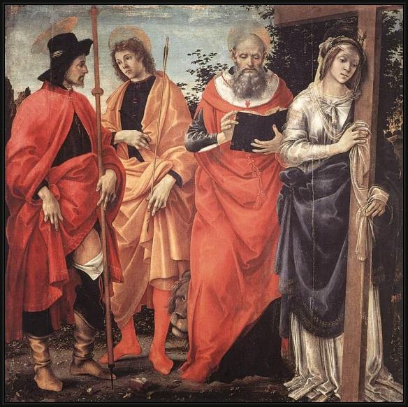 Framed Filippino Lippi four saints altarpiece painting