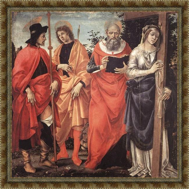 Framed Filippino Lippi four saints altarpiece painting