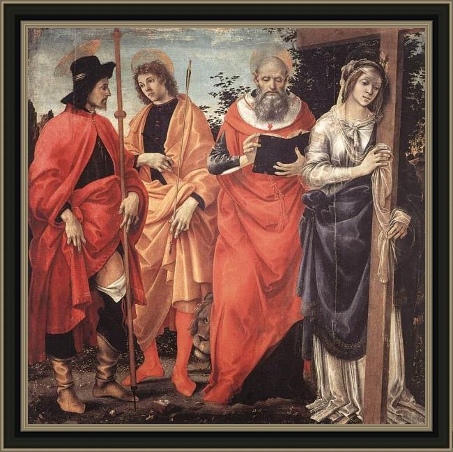 Framed Filippino Lippi four saints altarpiece painting