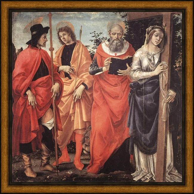 Framed Filippino Lippi four saints altarpiece painting