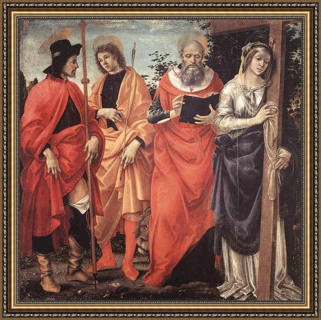 Framed Filippino Lippi four saints altarpiece painting