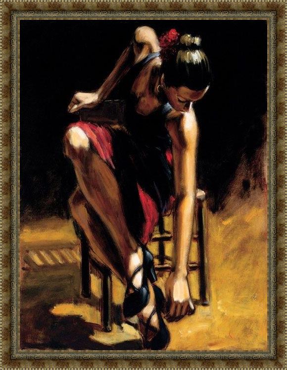 Framed Flamenco Dancer dancerin red skirt painting