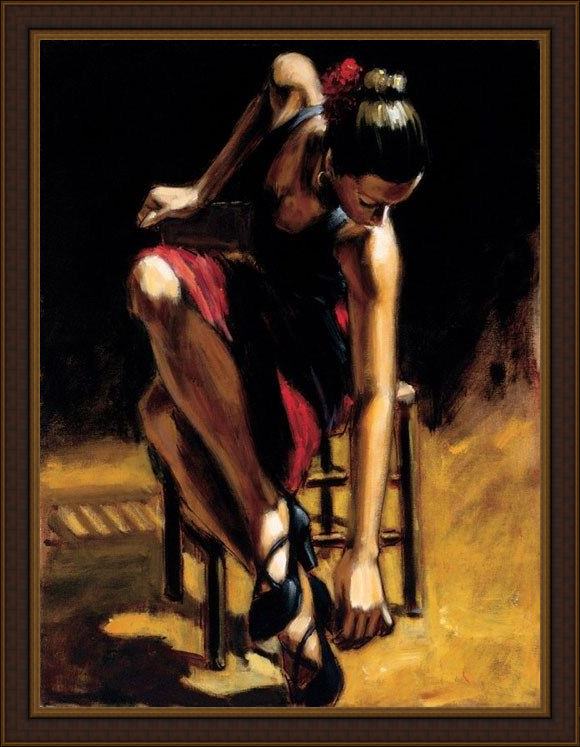 Framed Flamenco Dancer dancerin red skirt painting