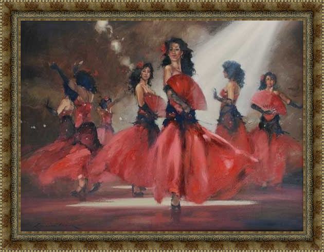 Framed Flamenco Dancer sieta hermanas painting