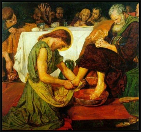 Framed Ford Madox Brown jesus washing peter's feet at the last supper painting