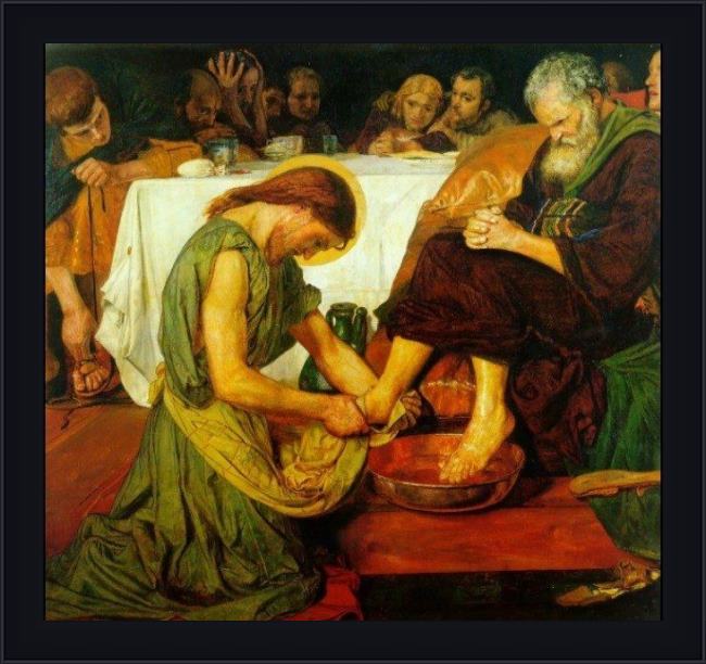 Framed Ford Madox Brown jesus washing peter's feet at the last supper painting
