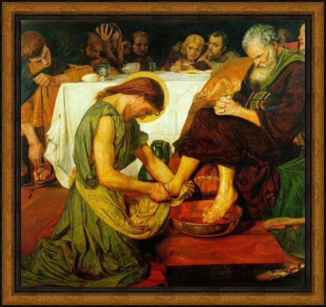 Framed Ford Madox Brown jesus washing peter's feet at the last supper painting