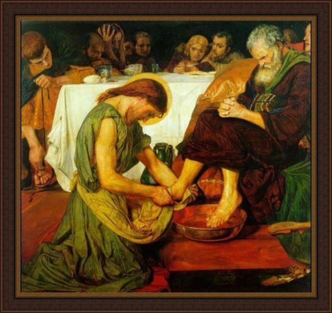 Framed Ford Madox Brown jesus washing peter's feet at the last supper painting