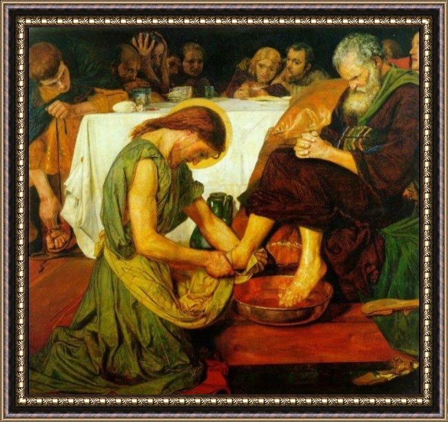 Framed Ford Madox Brown jesus washing peter's feet at the last supper painting