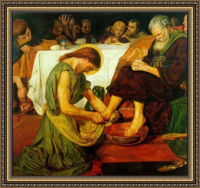 Framed Ford Madox Brown jesus washing peter's feet at the last supper painting