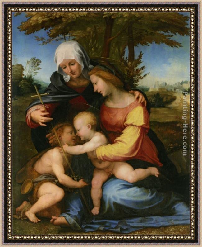 Framed Fra Bartolommeo the madonna and child in a landscape with saint elizabeth and the infant saint john the baptist painting