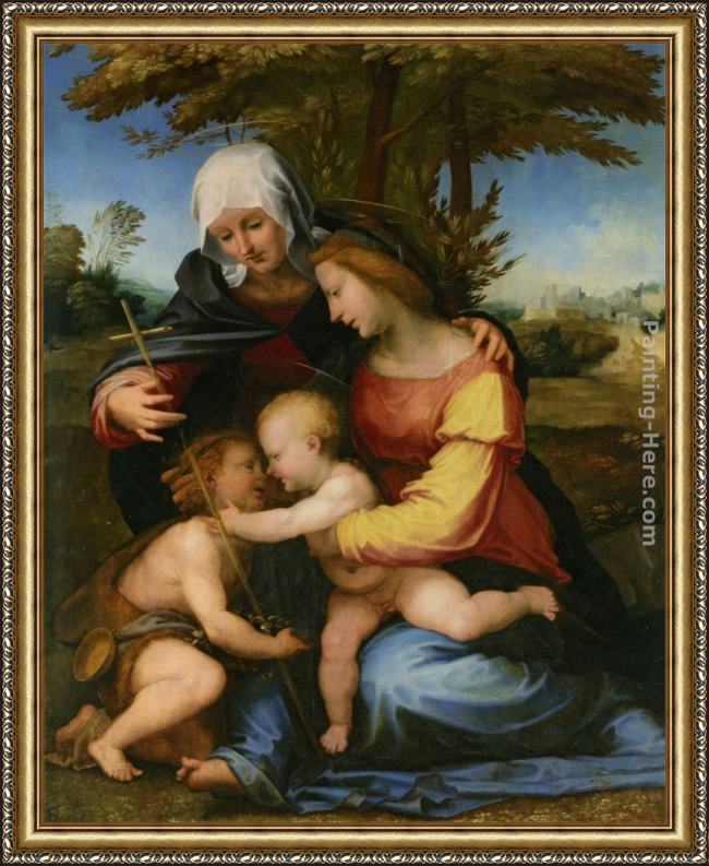 Framed Fra Bartolommeo the madonna and child in a landscape with saint elizabeth and the infant saint john the baptist painting