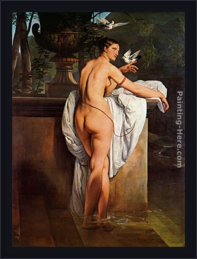 Framed Francesco Hayez venus playing with two doves (portrait of the ballerina carlotta chabert) painting