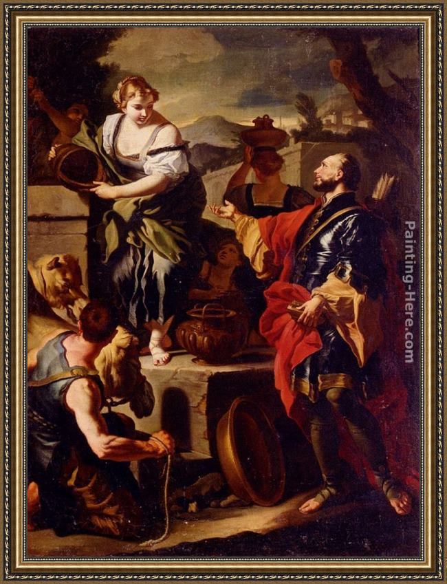 Framed Francesco Solimena rebecca and eliezer at the well painting
