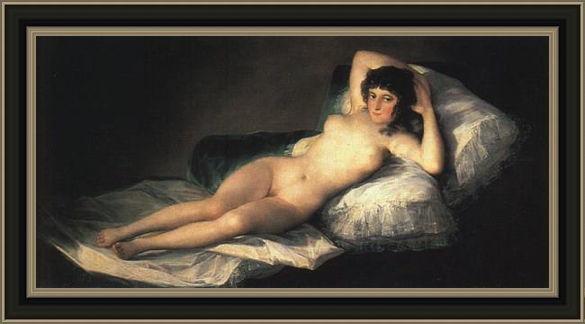 Framed Francisco de Goya nude maja painting