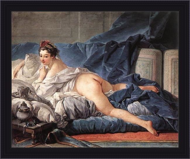 Framed Francois Boucher brown odalisque painting