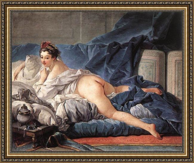 Framed Francois Boucher brown odalisque painting