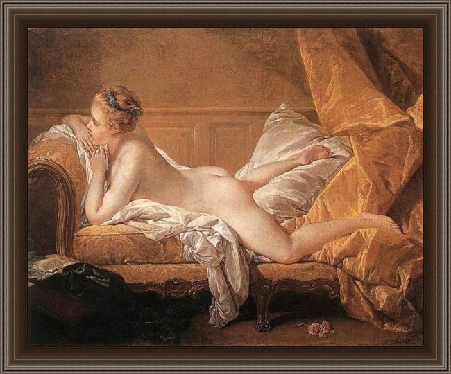Framed Francois Boucher girl reclining painting