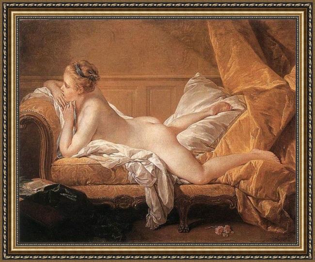 Framed Francois Boucher girl reclining painting