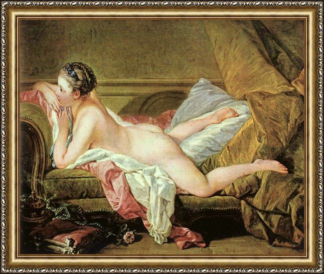 Framed Francois Boucher nude on a sofa painting