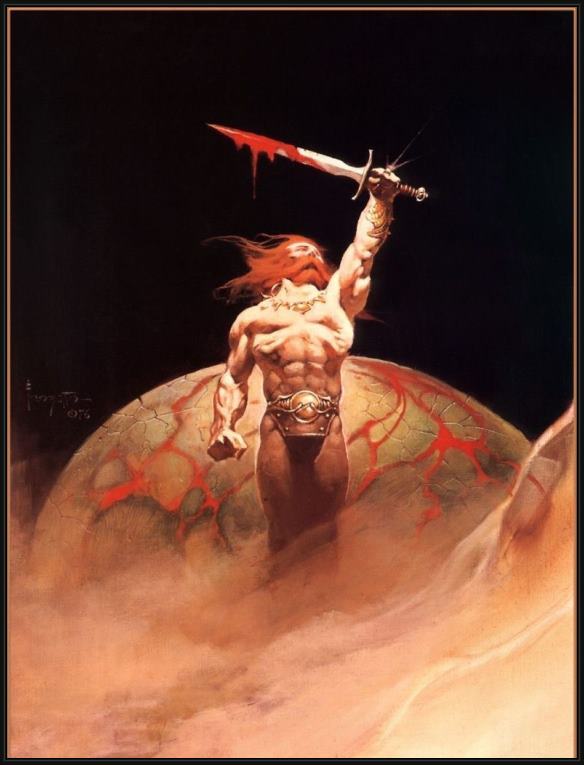 Framed Frank Frazetta bloodstone painting