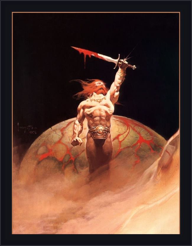 Framed Frank Frazetta bloodstone painting