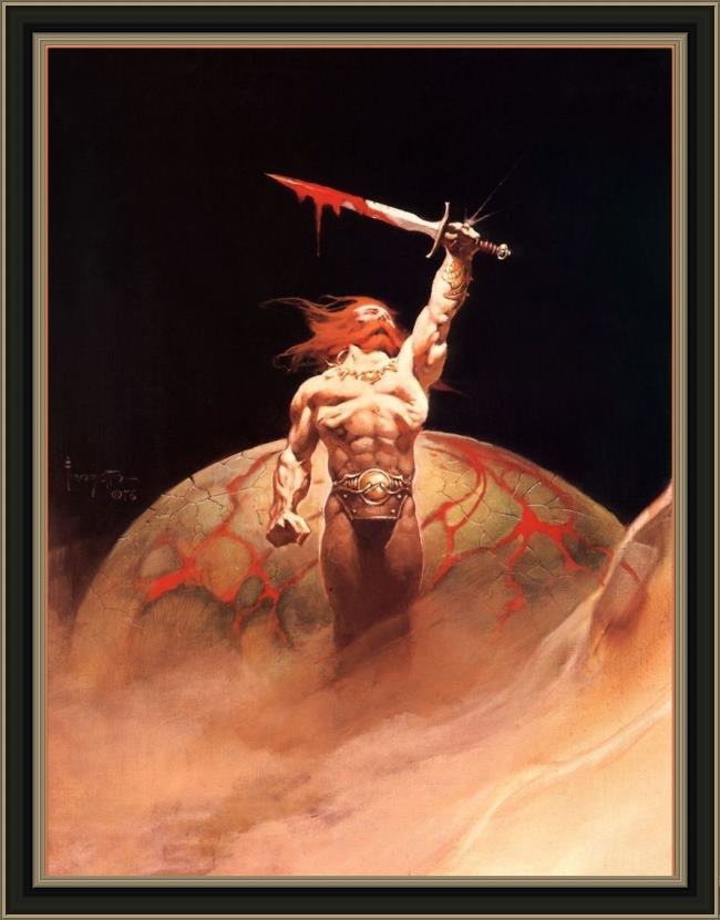 Framed Frank Frazetta bloodstone painting