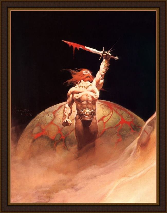 Framed Frank Frazetta bloodstone painting