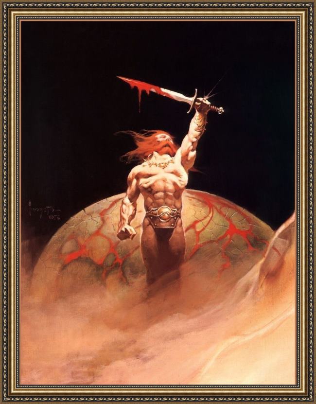 Framed Frank Frazetta bloodstone painting