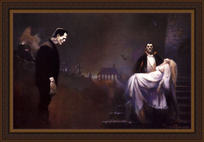 Framed Frank Frazetta creatures of the night painting