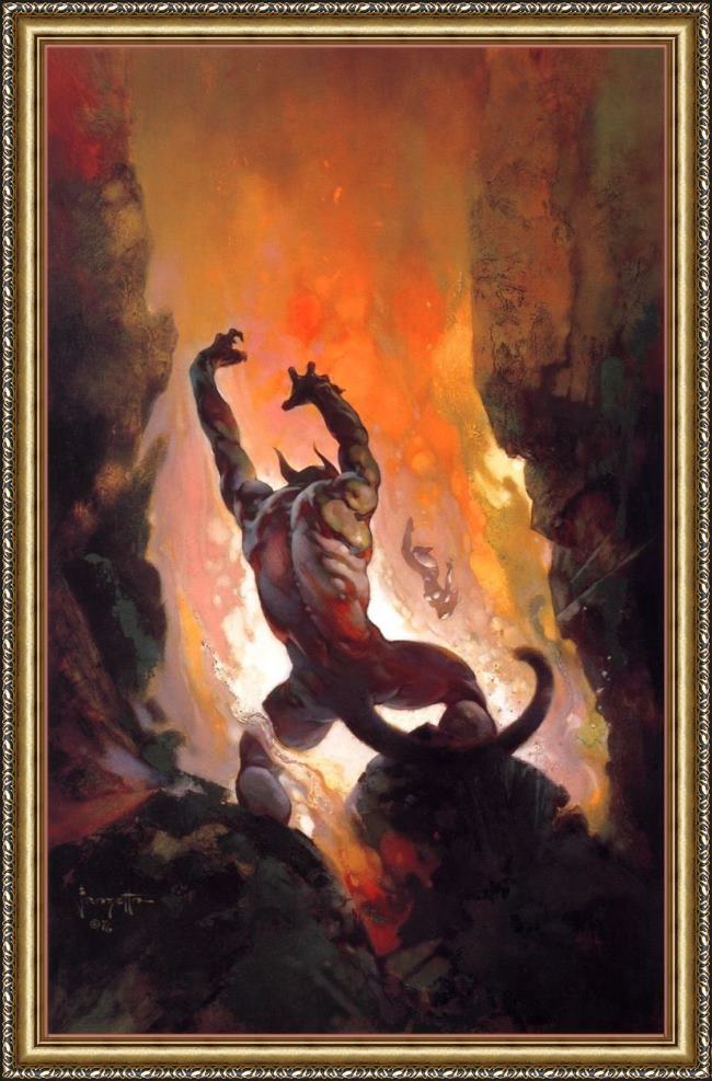 Framed Frank Frazetta fire demon painting