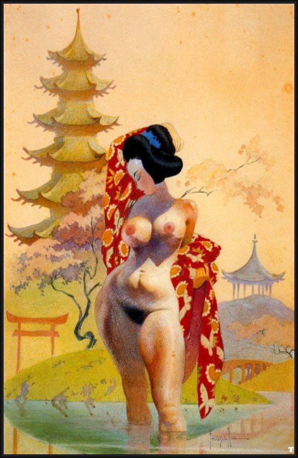 Framed Frank Frazetta geisha painting