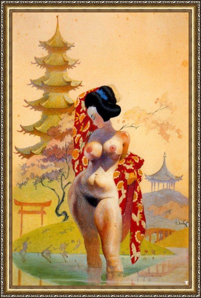 Framed Frank Frazetta geisha painting