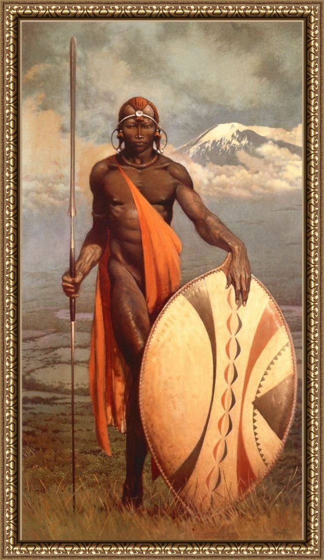 Framed Frank Frazetta masai warrior painting