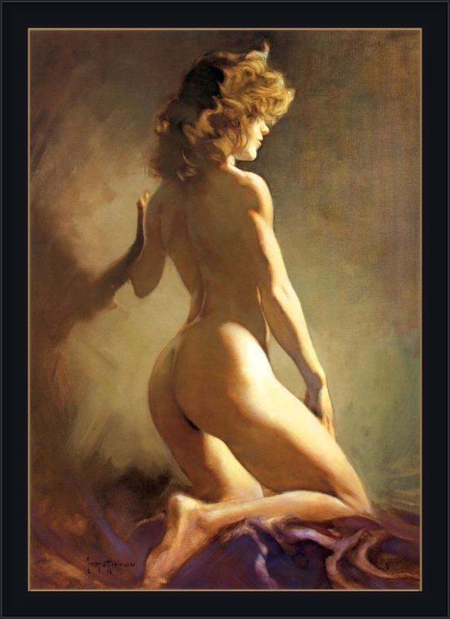 Framed Frank Frazetta nude painting