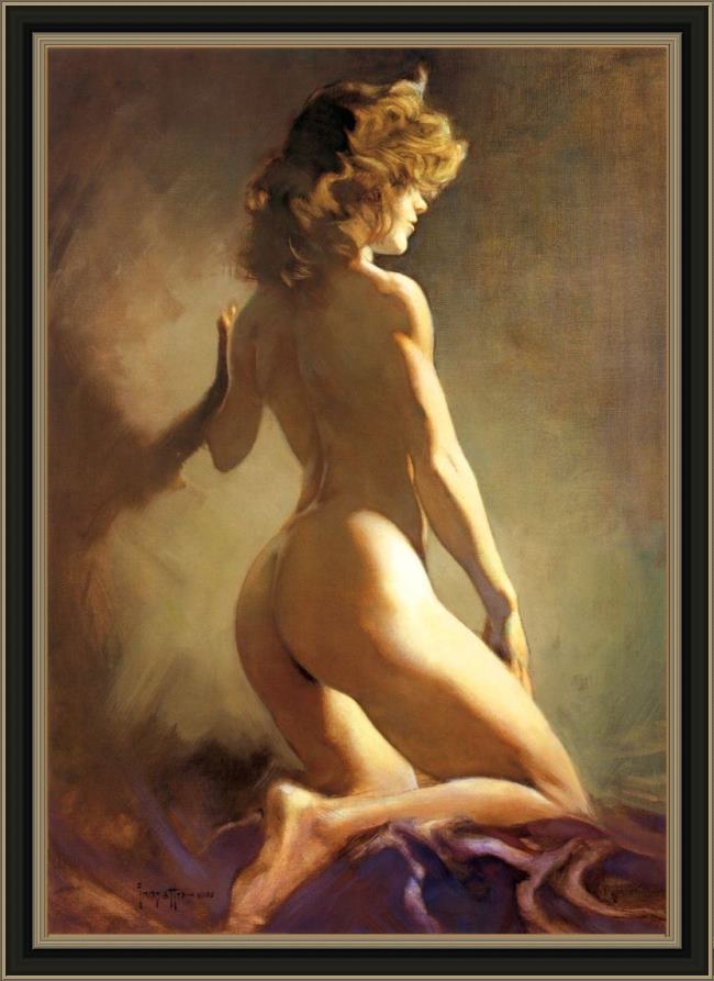 Framed Frank Frazetta nude painting