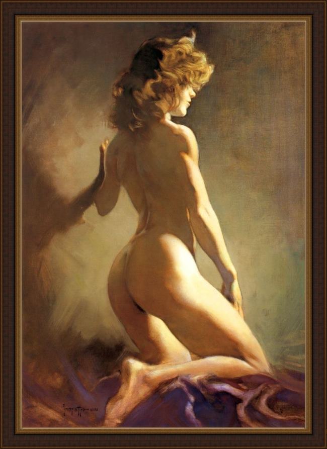 Framed Frank Frazetta nude painting