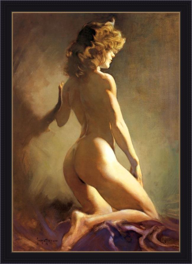 Framed Frank Frazetta nude painting