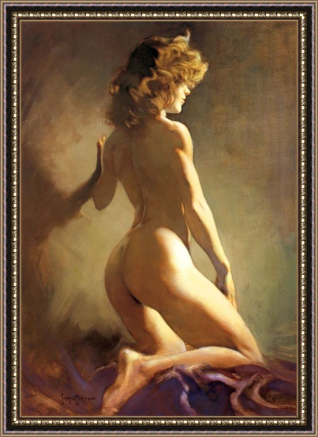 Framed Frank Frazetta nude painting