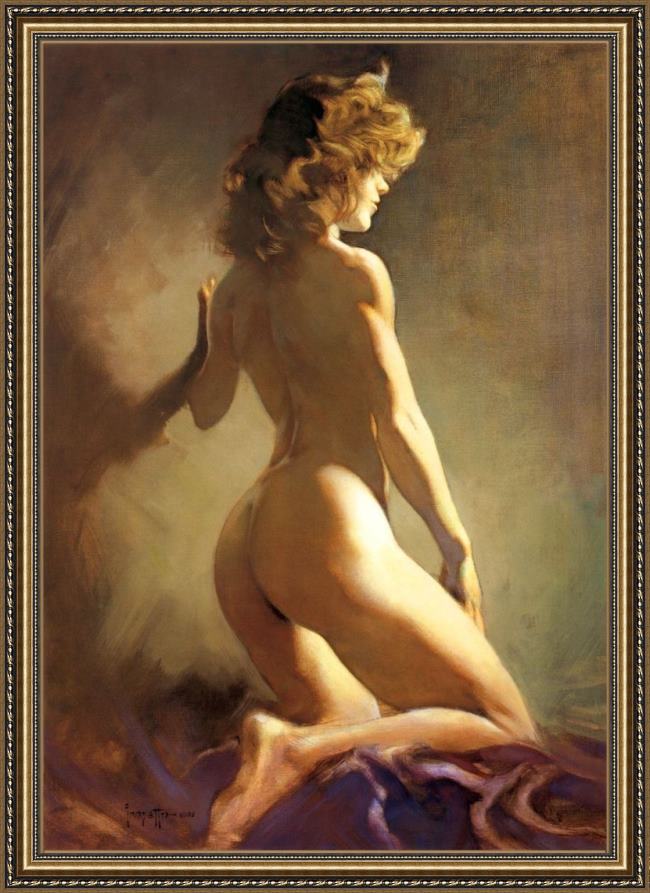 Framed Frank Frazetta nude painting