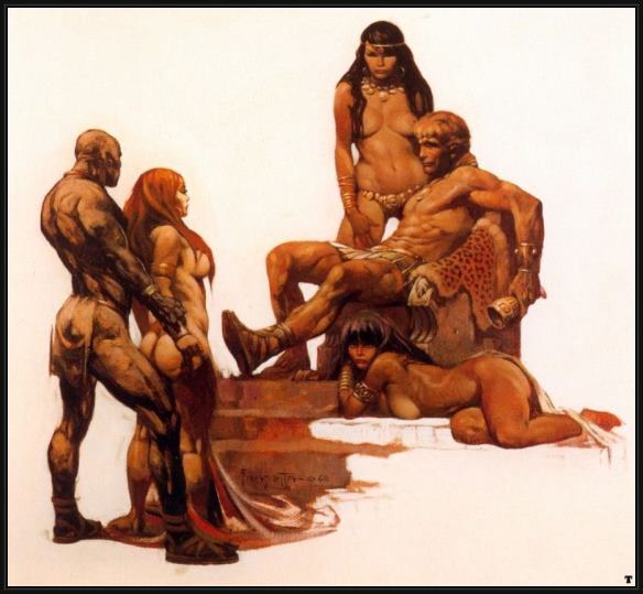 Framed Frank Frazetta rogue roman painting