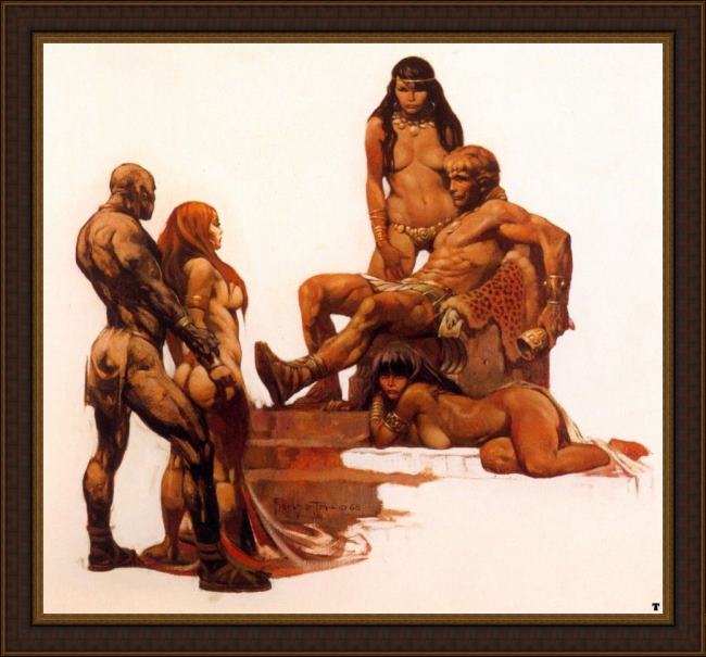 Framed Frank Frazetta rogue roman painting