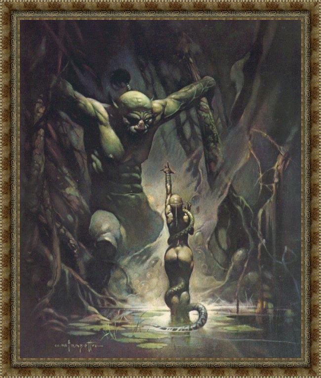 Framed Frank Frazetta swamp ogre painting